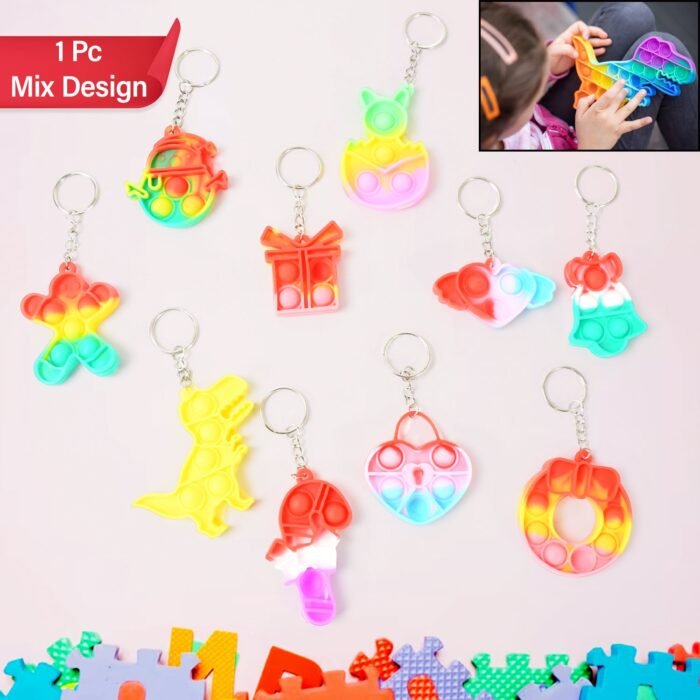 Compact Silicone Pop it Keychain Toy - Birthday Return Gift of Kids - Portable Bubble Popping Fun Stress Relief Fidget Toy (mix design | 1 Pc) - Image 1