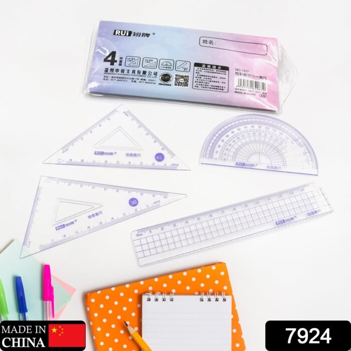 4pcs Ruler Suit Stationery Set for School Student Office , Draft Rulers for School Office Supplies and Supplies-High School - Image 2