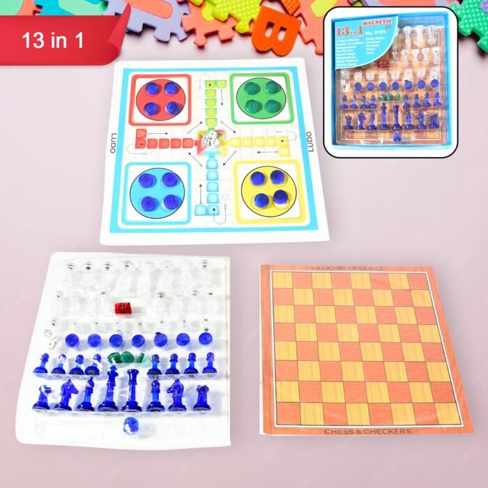 13 in 1 Family Board Game Chess,  Snakes & Ladders,  Ludo,  Tic-Tac-Toe,  Checkers,  Travel Bingo,  Football,  Space Venture,  Steeplechase Set for Kids - Image 5