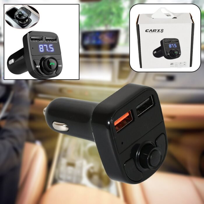 CAR-X8 Bluetooth FM Transmitter Kit for Hands-Free Call Receiver / Music Player / Call Receiver / Fast Mobile Charger Ports for All Smartphones with 3.1A Quick Charge Dual USB Car Charger - Image 1