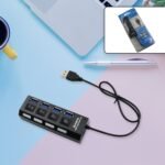 4 Port USB,  HUB USB 2.0 HUB Splitter High Speed with On/Off Switch Multi LED Adapter Compatible with Tablet Laptop Computer Notebook