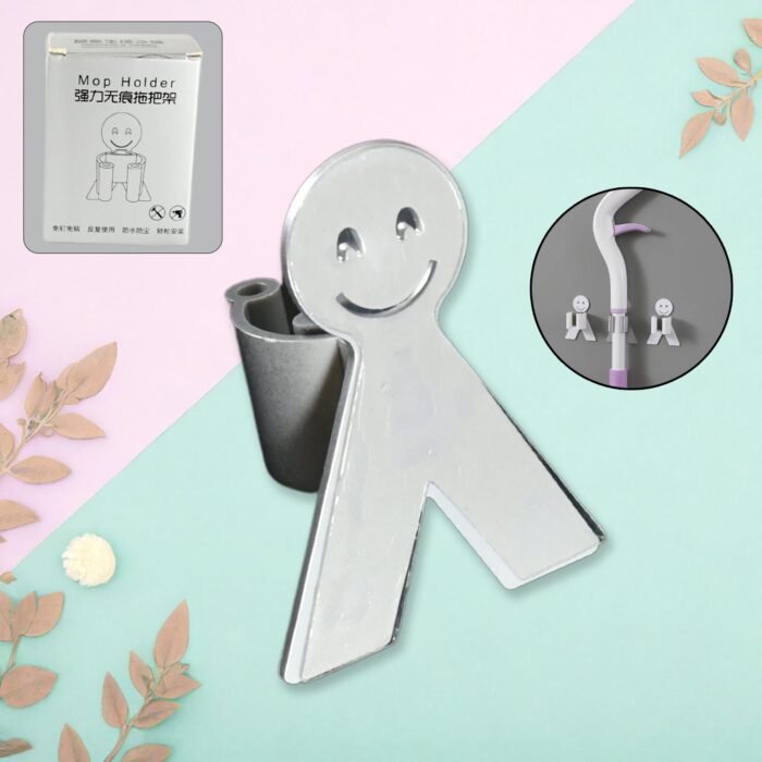 Smile Face Wall Mounted Brush & Broom Organize Holder,  Hanger Storage Rack Kitchen Clip Seamless Mop Hook with Mounted Hanging (1Pc) - Image 1