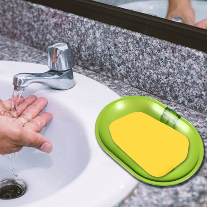 Plastic Soap Dish Holder for Bathroom Shower Wall Mounted Self Adhesive Soap Holder Saver Tray-Plastic Sponge Holder for Kitchen Storage Rack Soap Box,  Bathroom - Image 1