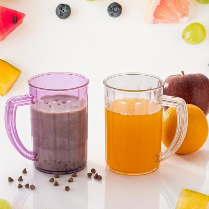 Stylish Juice Glass With Handle,  Water Glass,  Beer Glass,  Milk Shake Glass,  Multipurpose Glass Plastic Beer Mug,  Unbreakable Beer Tasting Glasses,  Clear Juice Glasses Suitable for Kids (2 pc) - Image 1