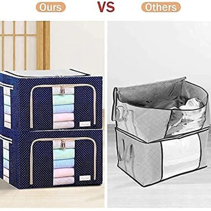 Foldable Steel Frame Clothes Living Storage Organizer Handled Bag Box for Large Size Bedding,  Blankets,  Women Saree,  Toys & Cloth Storage Box / Bag (66 Liter) - Image 3