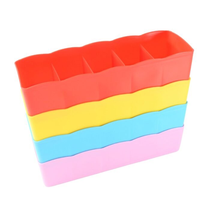 Multi-Function Desktop Drawer Storage Box Clothing Organizer 5 Grid Storage Box Underwear Socks , Ties Organizer Box (4 Pc Set) - Image 4