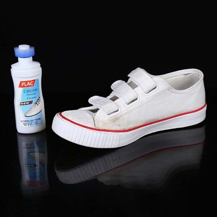 White Shoe Brightener with Removal of Dirt and Whitening Function White Shoes Cleaner with Brush Head for Dirty Shoe Polish Natural Waxes (75 ML) - Image 1