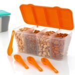Kitchen Multipurpose Air-tight 4 Sections Storage Containers / Pickle (Achar) Jar with 4 spoon for each section (1 Pc / Mix Color) - Image 3