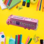 Double Decker Magic Truck Compass Multi Level Metal Truck Compass Pencil Case with Movable Wheels & Sharpener (Mix Design) - Image 3