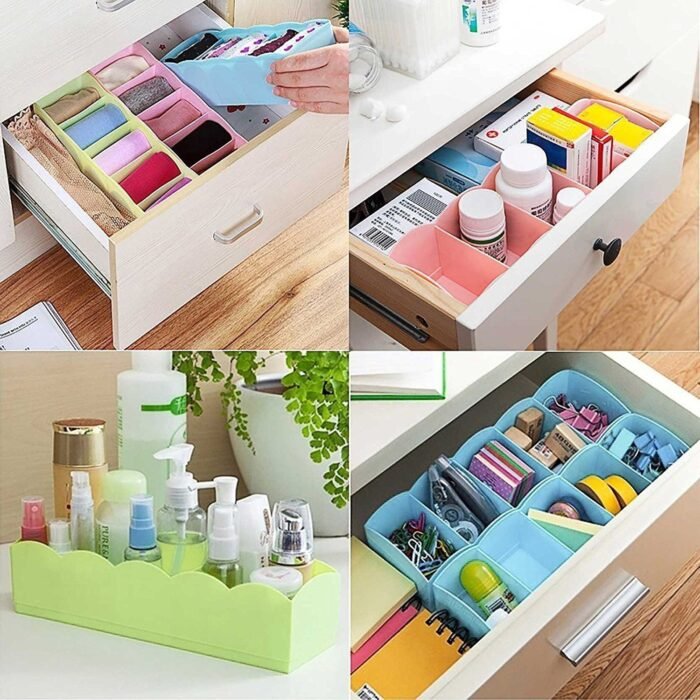 Multi-Function Desktop Drawer Storage Box Clothing Organizer 5 Grid Storage Box Underwear Socks , Ties Organizer Box (4 Pc Set) - Image 3
