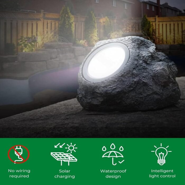 Solar Powered LED Rock Light Solar Powered LED Spotlight Faux Stone for Pathway Landscape Garden Outdoor Patio Yard (1 Pc) - Image 8