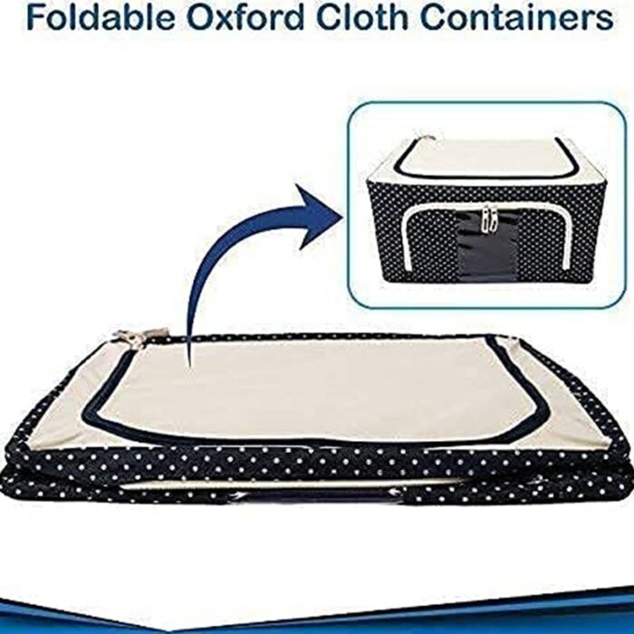 Foldable Steel Frame Clothes Living Storage Organizer Handled Bag Box for Large Size Bedding,  Blankets,  Women Saree,  Toys & Cloth Storage Box / Bag (66 Liter) - Image 4