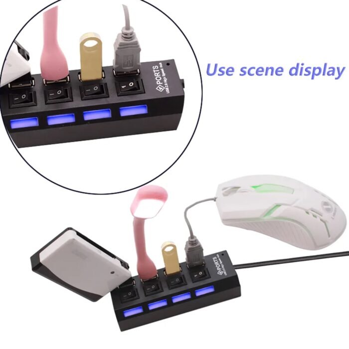 4 Port USB,  HUB USB 2.0 HUB Splitter High Speed with On/Off Switch Multi LED Adapter Compatible with Tablet Laptop Computer Notebook - Image 6