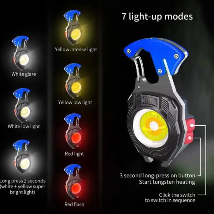 Keychain Led Flashlight Rechargeable Multi Function 6 Lighting Modes Pocket Key Chain Flash Light USB for Outdoor Camping, Walking With Cigarette Lighter - Image 3