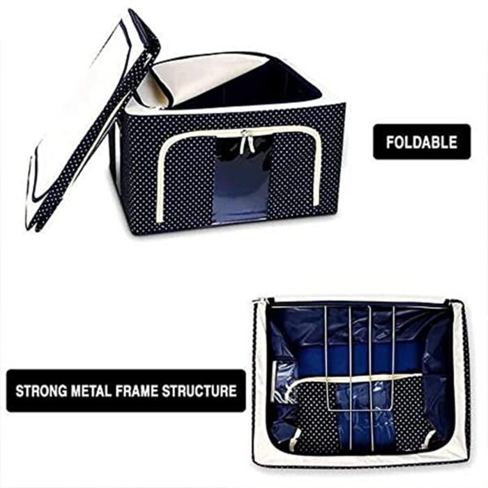 Foldable Steel Frame Clothes Living Storage Organizer Handled Bag Box for Large Size Bedding,  Blankets,  Women Saree,  Toys & Cloth Storage Box / Bag (66 Liter) - Image 5