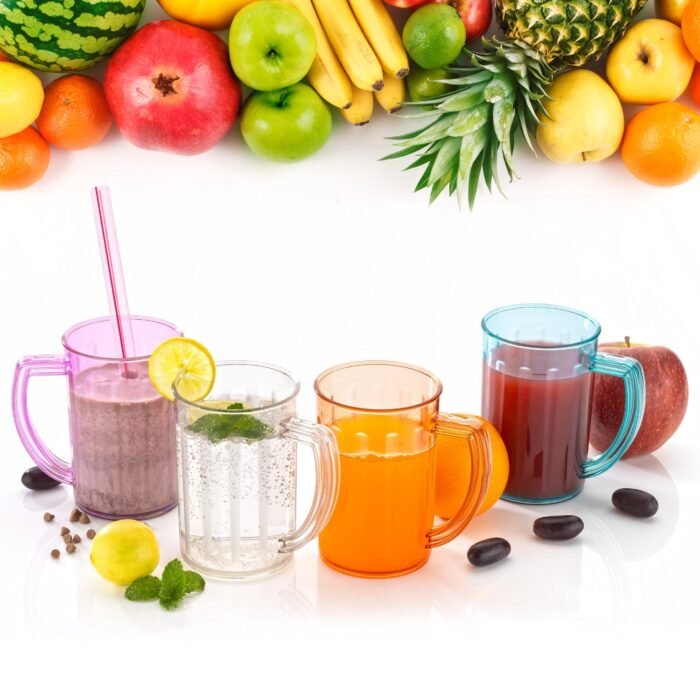 Stylish Juice Glass With Handle,  Water Glass,  Beer Glass,  Milk Shake Glass,  Multipurpose Glass Plastic Beer Mug,  Unbreakable Beer Tasting Glasses,  Clear Juice Glasses Suitable for Kids (2 pc) - Image 5