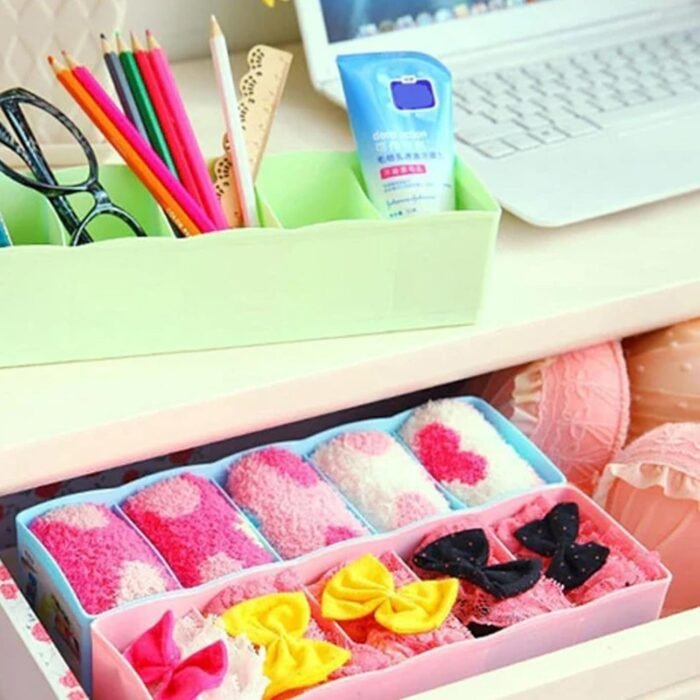 Multi-Function Desktop Drawer Storage Box Clothing Organizer 5 Grid Storage Box Underwear Socks , Ties Organizer Box (4 Pc Set) - Image 5