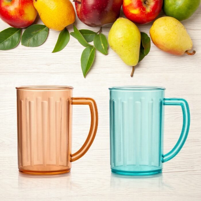 Stylish Juice Glass With Handle,  Water Glass,  Beer Glass,  Milk Shake Glass,  Multipurpose Glass Plastic Beer Mug,  Unbreakable Beer Tasting Glasses,  Clear Juice Glasses Suitable for Kids (2 pc) - Image 6