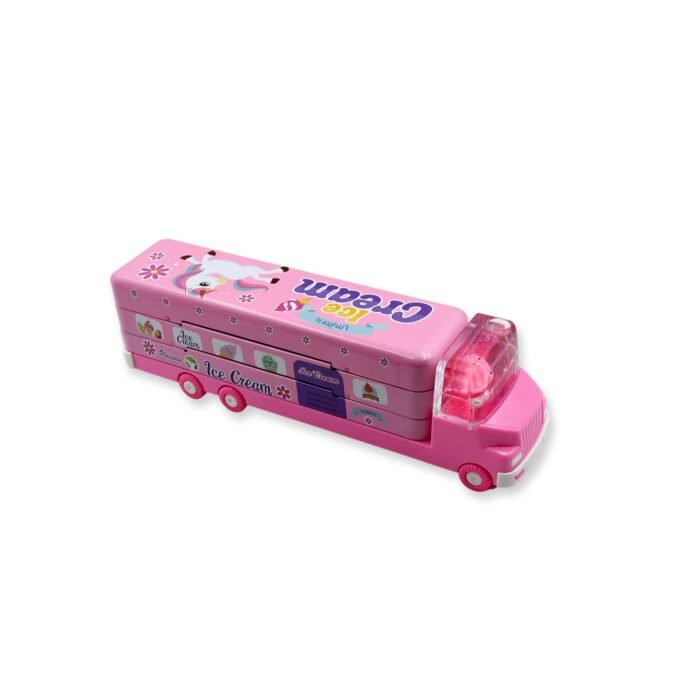 Double Decker Magic Truck Compass Multi Level Metal Truck Compass Pencil Case with Movable Wheels & Sharpener (Mix Design) - Image 6