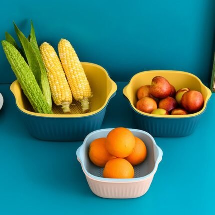 5228A KITCHEN BOWL PLASTIC WASHING BOWL AND STRAINER DRAINER BASKET FOR HOME & KITCHEN USE