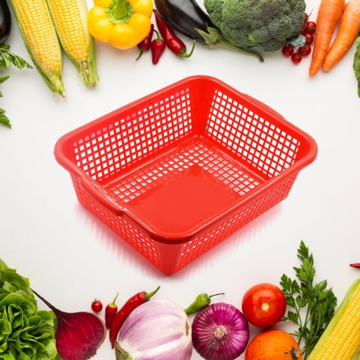 Multipurpose Drain Basket Shelves Fruit and Vegetable Washing Basket Rectangular Plastic Kitchen Sink Water Filter Basket (1Pc) - Image 1