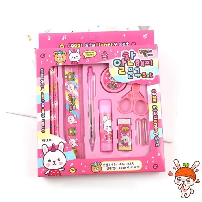 10 Pcs Set Stationary Set Including Pencil Ruler Rubber Pencil Sharpener Glue Ballpoint Pen Scissors Pencil Cover,  School,  Office Product Gift - Image 1