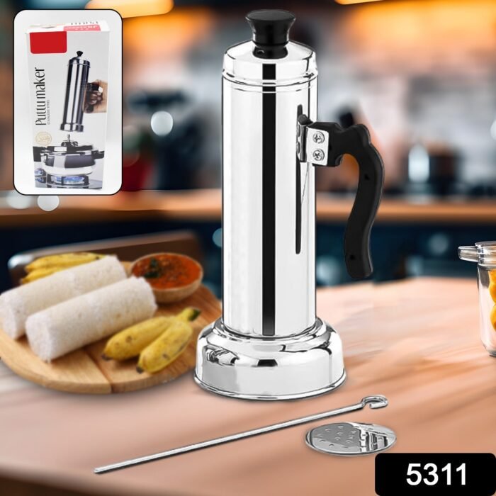 Puttu Maker with Steamer Plate,  Metal Stick,  Black Plastic Handle,  Silver Lid,   Puttu Maker Set  To Use with Pressure Cooker Top,  Food Grade Stainless Steel - Image 2