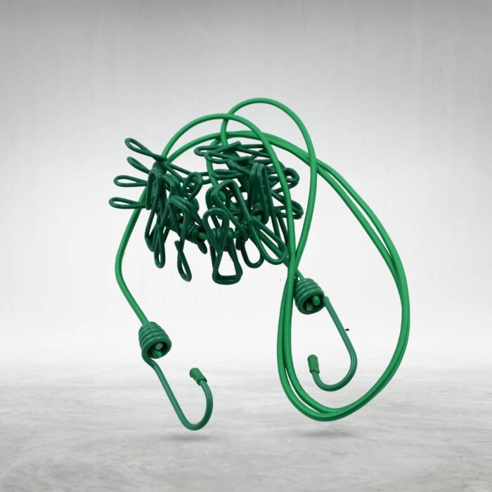Elastic Cloth Drying Rope with 12 Metal Clip Portable Clothes line For Home & Travel - Image 1