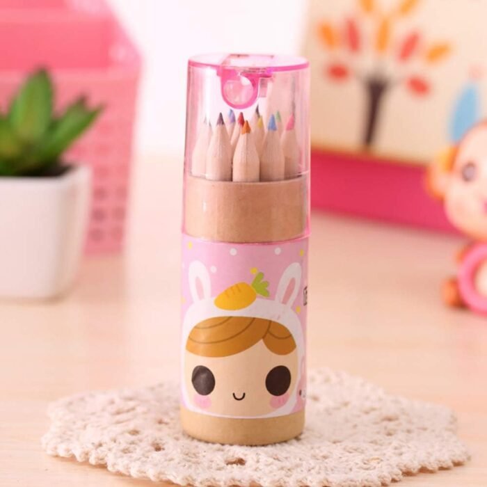12 Colouring Pencils Kids Set,  Pencils Sharpener,  Mini Drawing Colored Pencils with Sharpener,  Kawaii Manual Pencil Cutter,  Coloring Pencil Accessory School Supplies for Kid Artists Writing Sketching - Image 1