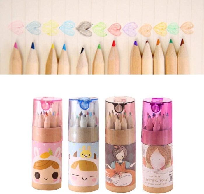 12 Colouring Pencils Kids Set,  Pencils Sharpener,  Mini Drawing Colored Pencils with Sharpener,  Kawaii Manual Pencil Cutter,  Coloring Pencil Accessory School Supplies for Kid Artists Writing Sketching - Image 8