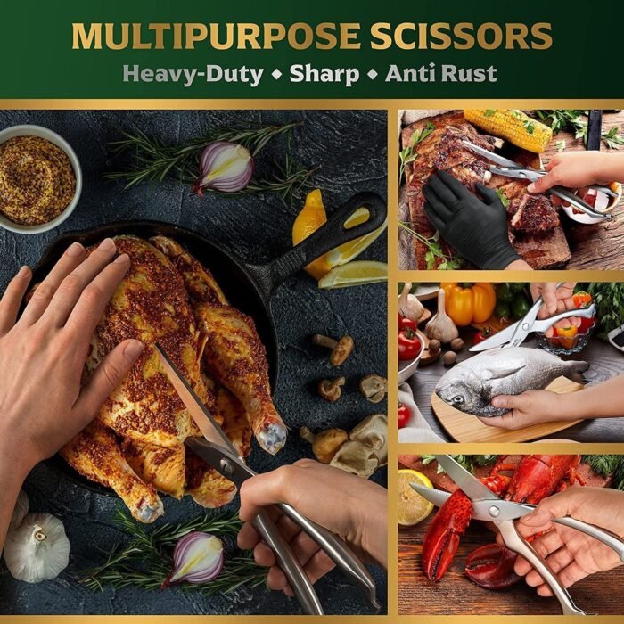 Heavy Duty Stainless Steel Poultry Shears,  Premium Ultra Sharp Spring-Loaded Kitchen - Image 3