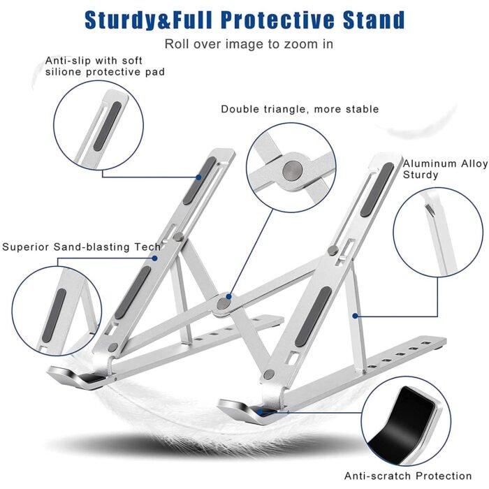 Laptop Stand for Desk | Metal Portable Laptop Stand,  with 6 Adjustable Angles | Laptop Riser,  Phone,  and Tablet Stand | Compatible for All Laptop - Image 7