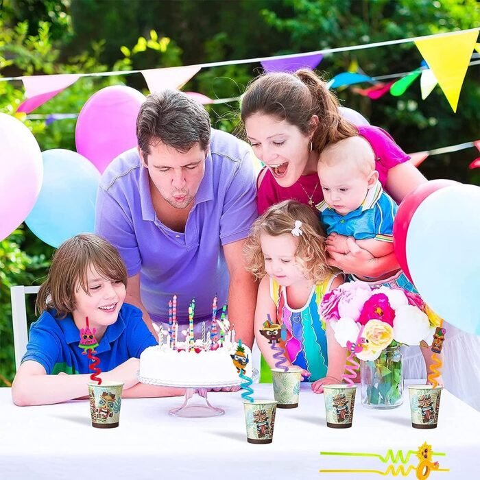 Reusable straws are perfect for kids' summer parties. Plastic Straws Reusable Drinking Straws with Cartoon Decoration for Kids Birthday Party Favors or other summer celebration (4 pc Set) - Image 6