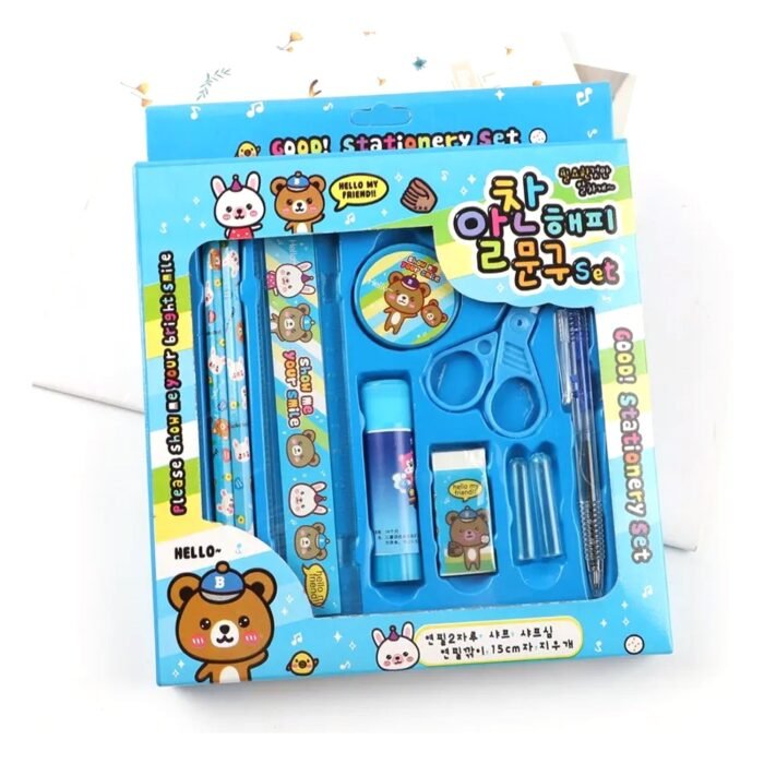 10 Pcs Set Stationary Set Including Pencil Ruler Rubber Pencil Sharpener Glue Ballpoint Pen Scissors Pencil Cover,  School,  Office Product Gift - Image 4