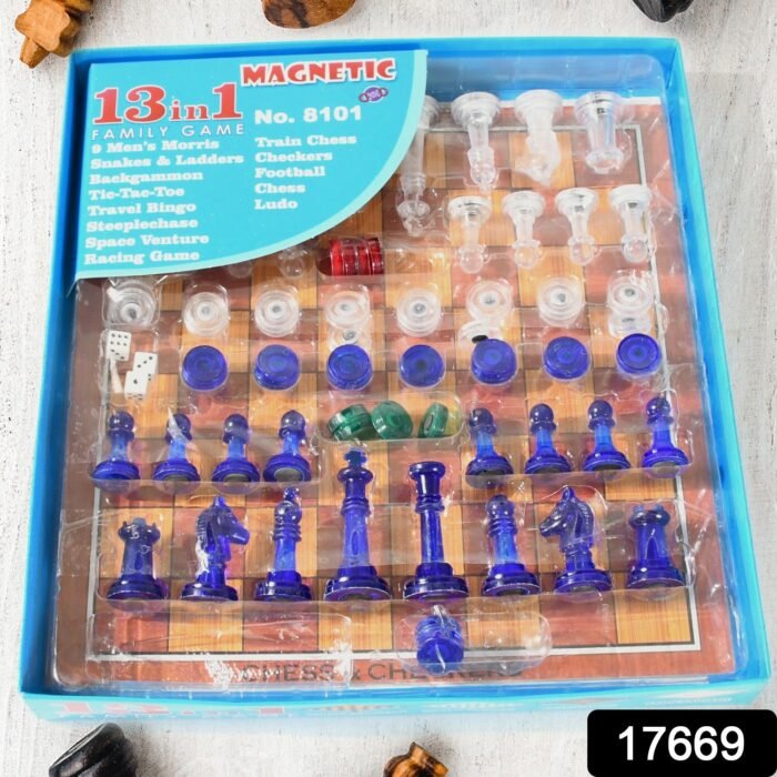 13 in 1 Family Board Game Chess,  Snakes & Ladders,  Ludo,  Tic-Tac-Toe,  Checkers,  Travel Bingo,  Football,  Space Venture,  Steeplechase Set for Kids - Image 2