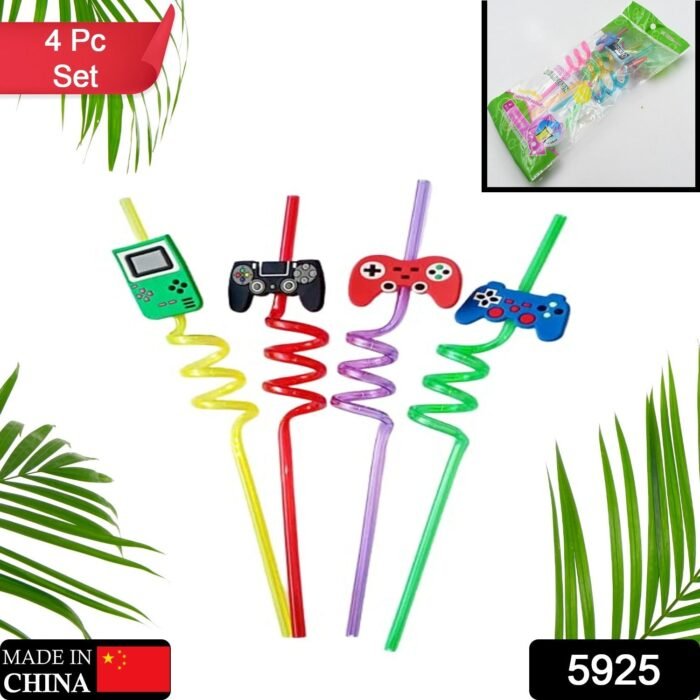 Reusable straws are perfect for kids' summer parties. Plastic Straws Reusable Drinking Straws with Cartoon Decoration for Kids Birthday Party Favors or other summer celebration (4 pc Set) - Image 2