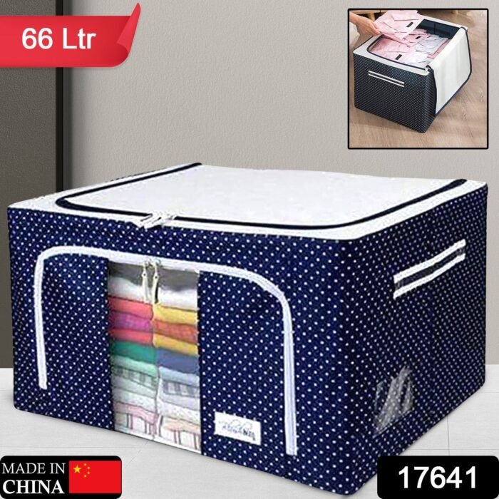 Foldable Steel Frame Clothes Living Storage Organizer Handled Bag Box for Large Size Bedding,  Blankets,  Women Saree,  Toys & Cloth Storage Box / Bag (66 Liter) - Image 2