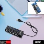 4 Port USB,  HUB USB 2.0 HUB Splitter High Speed with On/Off Switch Multi LED Adapter Compatible with Tablet Laptop Computer Notebook - Image 2