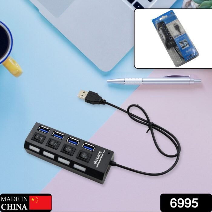 4 Port USB,  HUB USB 2.0 HUB Splitter High Speed with On/Off Switch Multi LED Adapter Compatible with Tablet Laptop Computer Notebook - Image 2