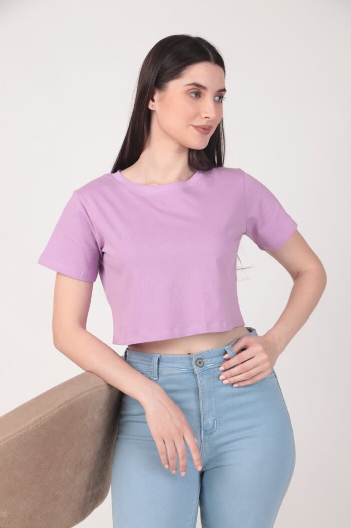 100% Pure Cotton Lavender Colour Crop Top for Women - Image 1