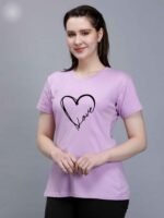 100% Pure Cotton Lavender Colour Printed Tshirt for Women's