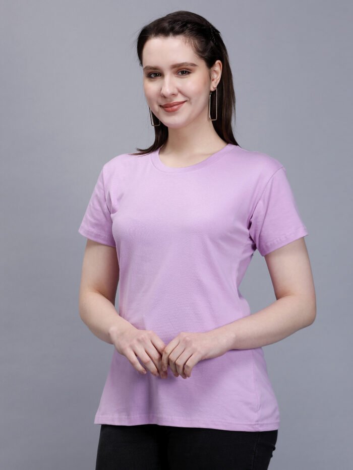 Lavender Colour Plain 100% pure cotton T-shirt for women’s - Image 1