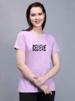 100% Pure Cotton Lavender Colour Printed Tshirt for Women's