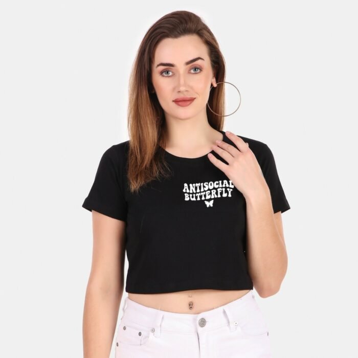 100% Pure Cotton Black Colour Crop Top for Women - Image 1