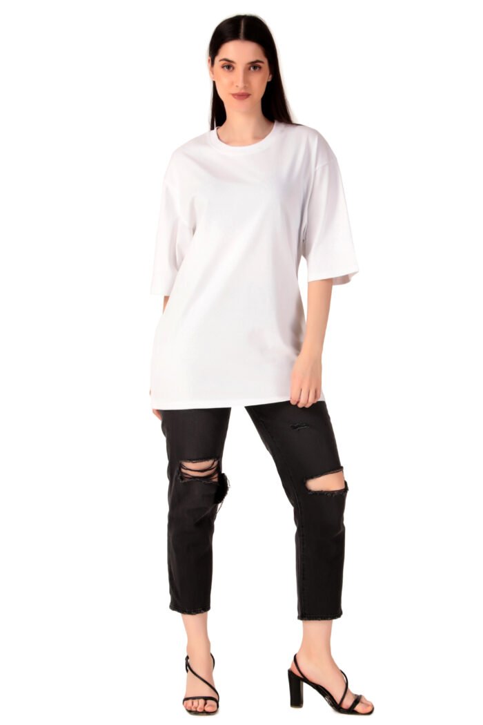 Plain White Oversized colour t-shirt for women - Image 1