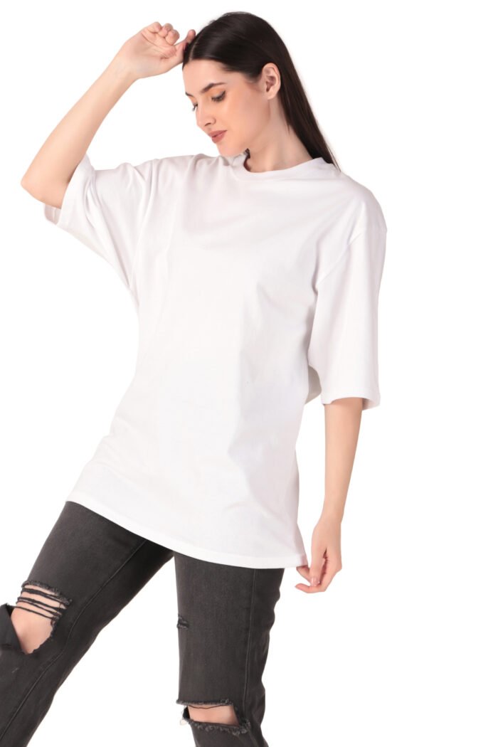 Plain White Oversized colour t-shirt for women - Image 4
