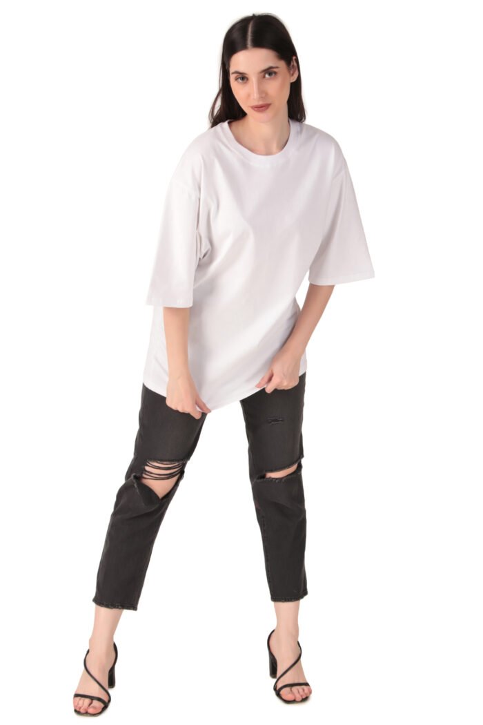 Plain White Oversized colour t-shirt for women - Image 5