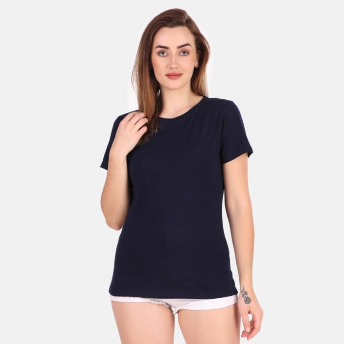 Navy Blue 100% pure cotton T-shirt for Women’s - Image 1