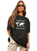 Printed Oversized Black colour t-shirt for women