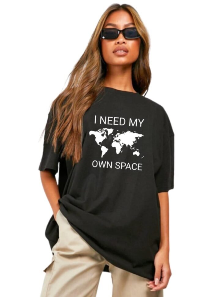 Printed Oversized Black colour t-shirt for women - Image 1